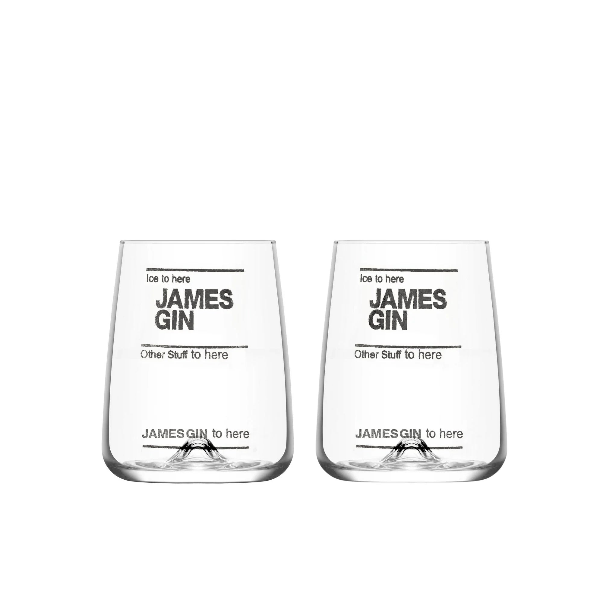 James Gin Cocktail glasses with measurements.