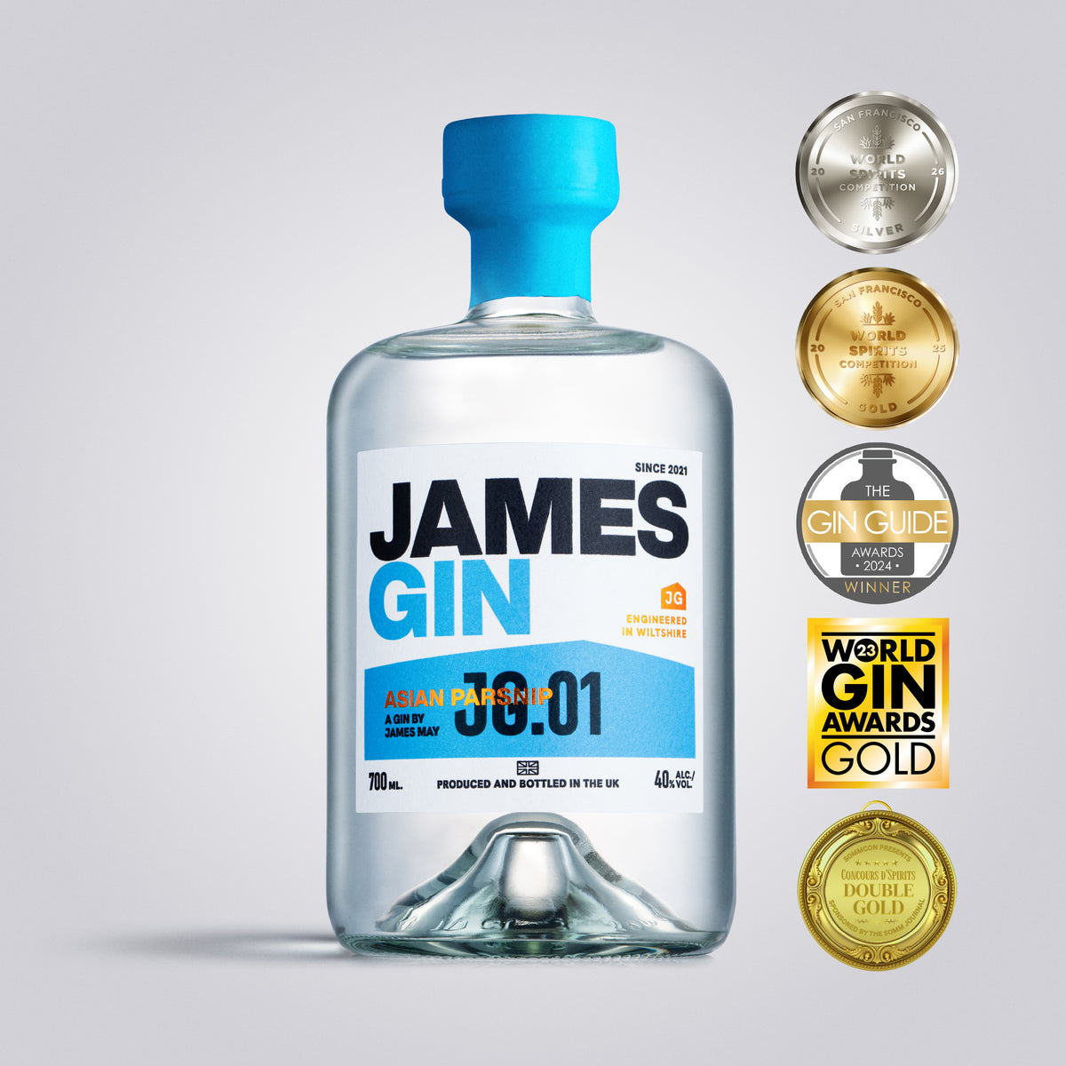 Bottle of Asian Parsnip Gin with Awards | James Gin US | Award Winning Gin by James May
