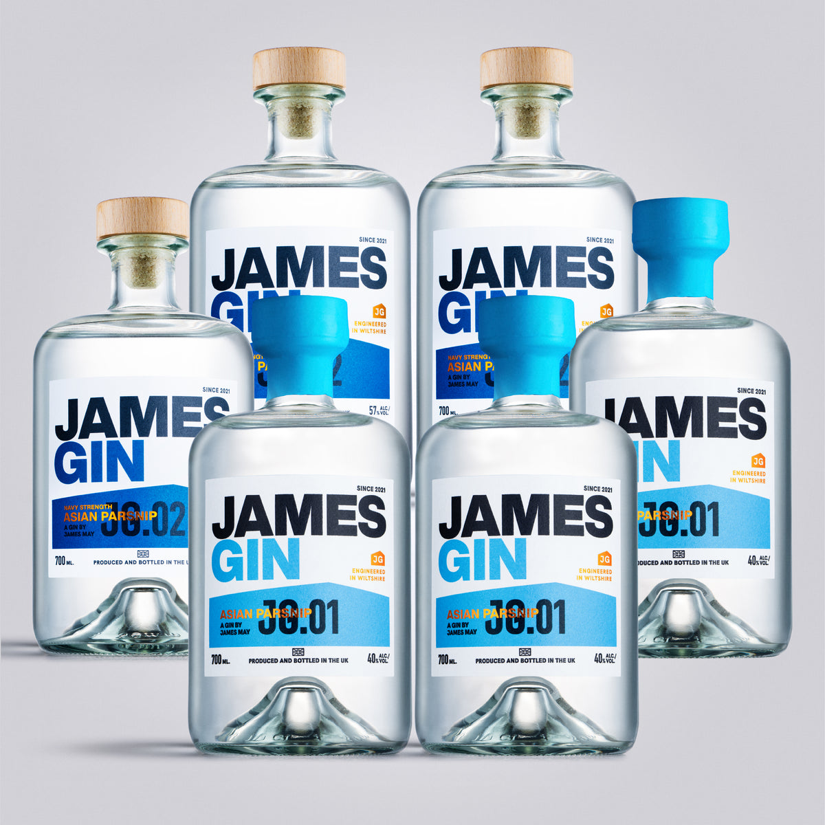 James Gin Navy Strength Asian Parsnip and Asian Parsnip Bottles – Premium Craft Gin by James May, produced and bottled in UK.